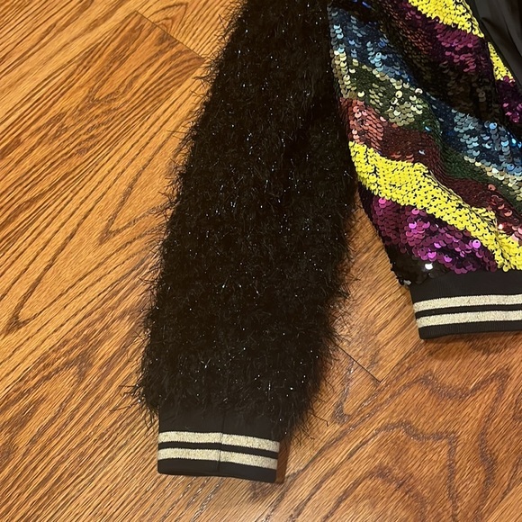 Hannah Banana Girl’s Sequin Jacket with Faux Fur Sleeves Size 14 - Picture 5 of 7
